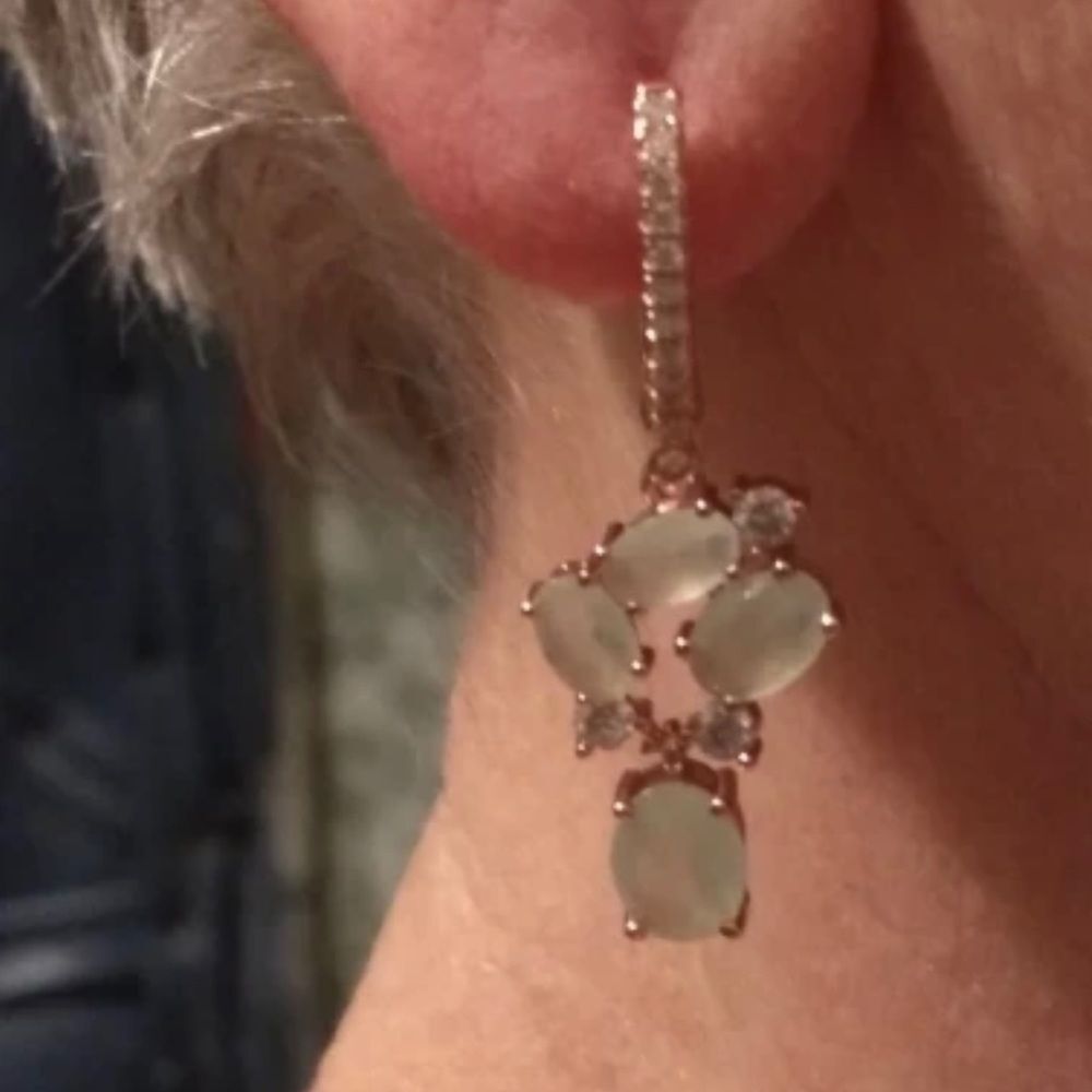 585 Rose Gold Green Zirconia Dangle Earrings - Picture 2 of 9